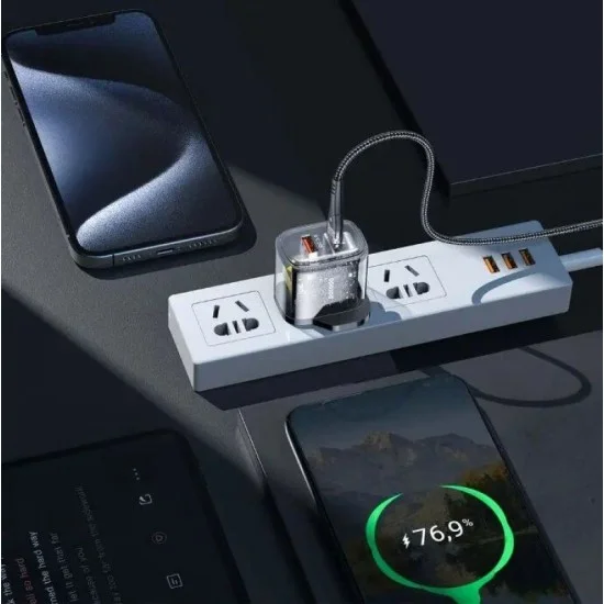 Porodo Output Transparent Quick Charger Usb-C With Usb-C To Usb-C Cable 1.2M